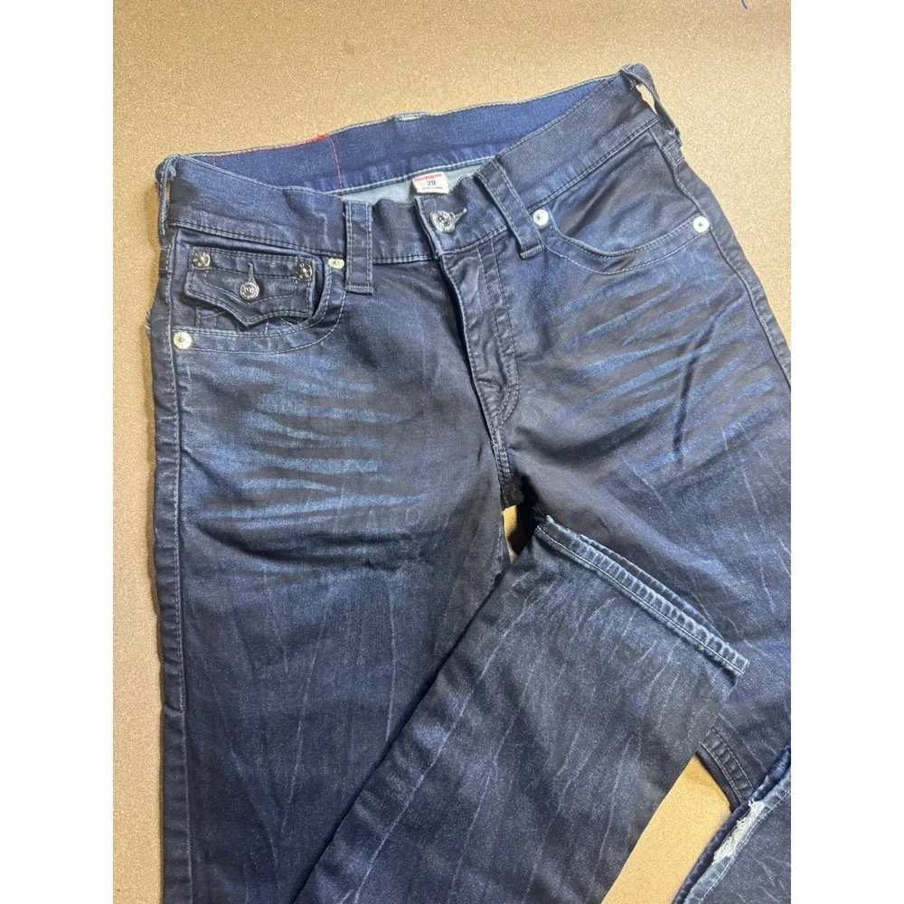True Religion Mens Section Straight‎ Jeans Indigo Blue Whiskered Size 29 x 32
